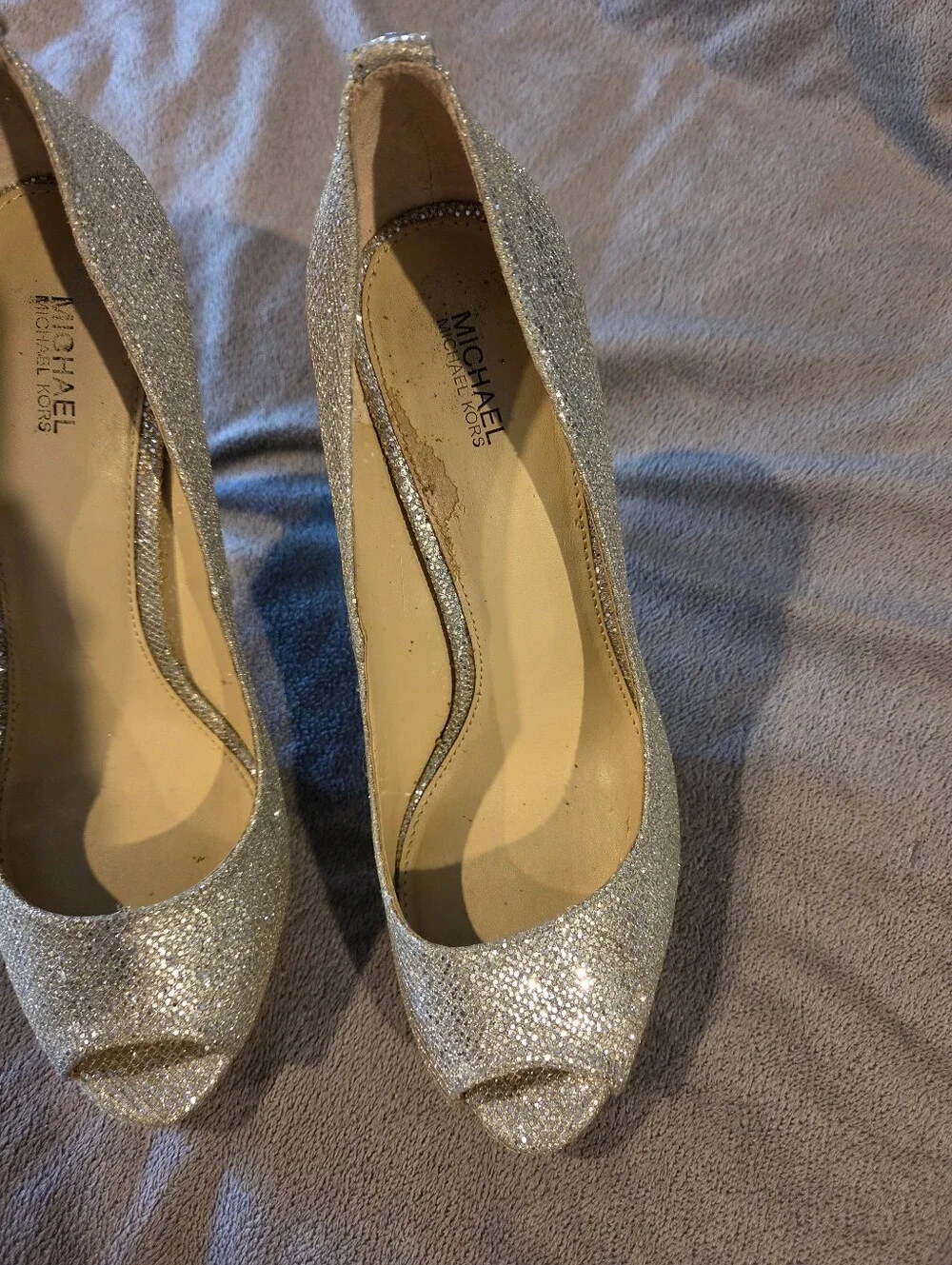 Michael Kors Silver Glitter Women's High Heels - Elegant Evening Pumps Sz 9
